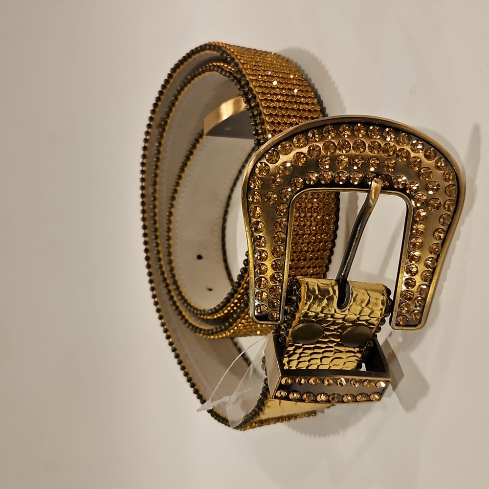 Goldtone Rhinestone Studded Womens Western Style Belt